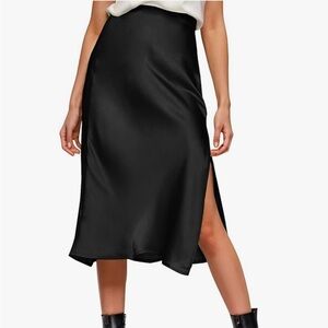 High waisted satin midi skirt